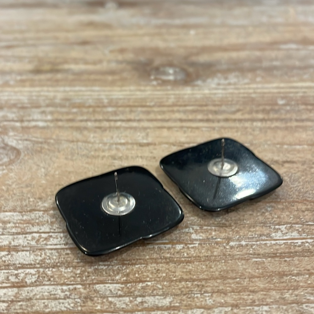 Vintage Square Black Stud Statement Earrings - image 2